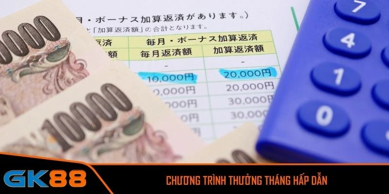 Chương trình thưởng tháng hấp dẫn tại GK88